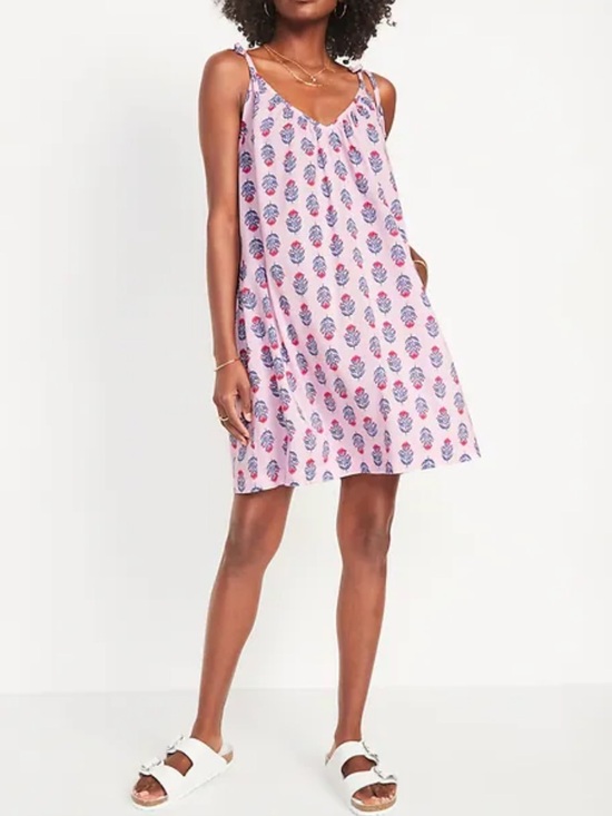 Old Navy Dresses & Skirts - OLD Navy Sleeveless Tie-Shoulder Block Print Swing Mini Dress XXL